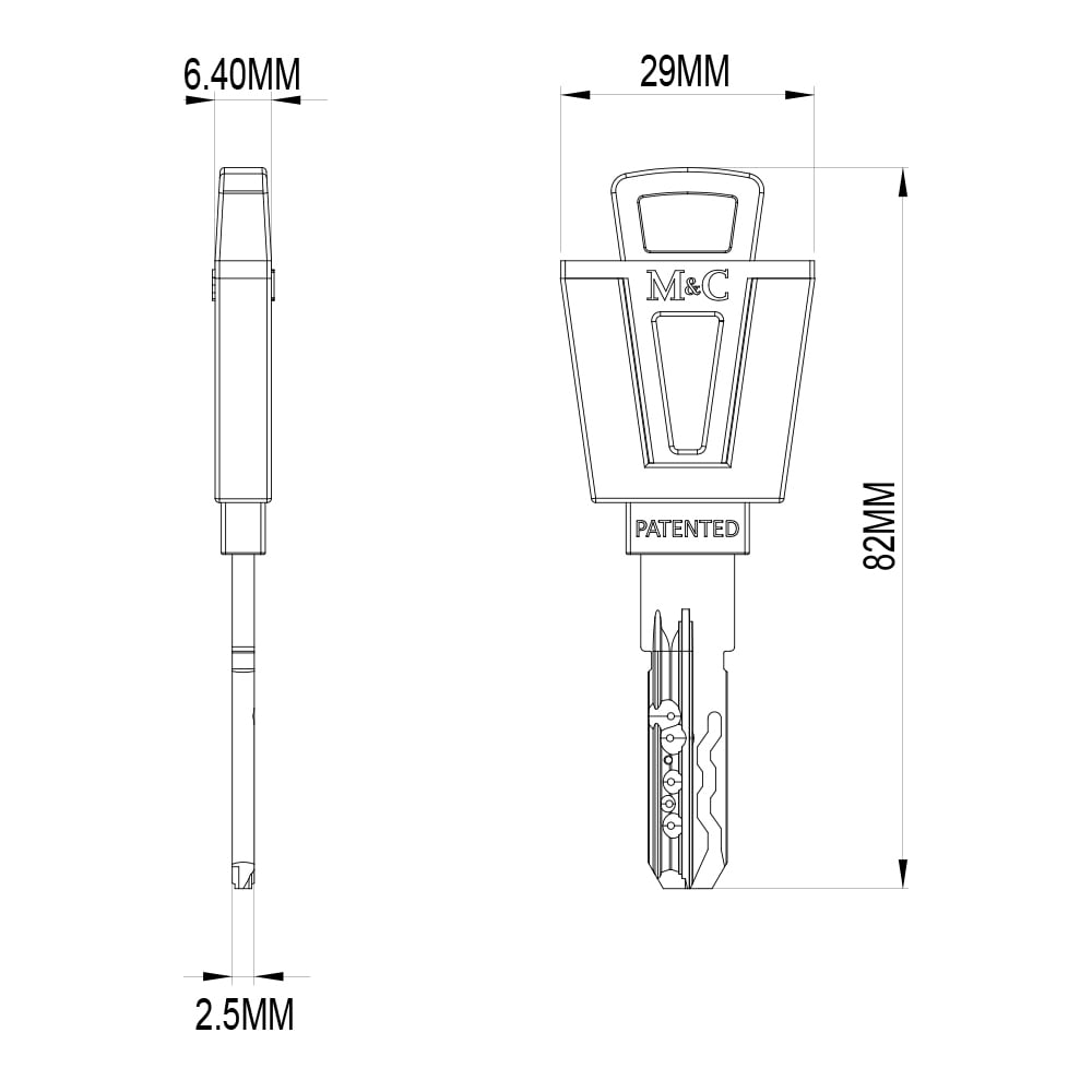 Technische tekening sleutel