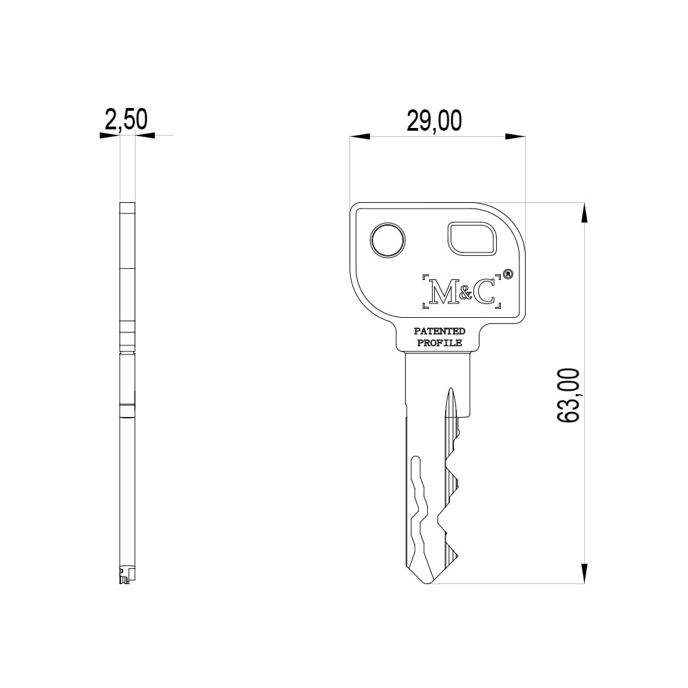 Technische tekening sleutel