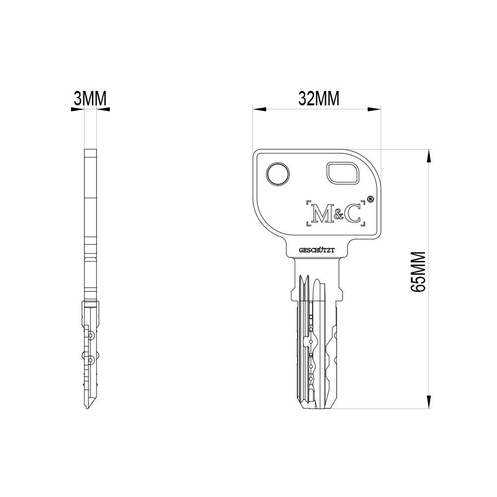 Technische tekening sleutel