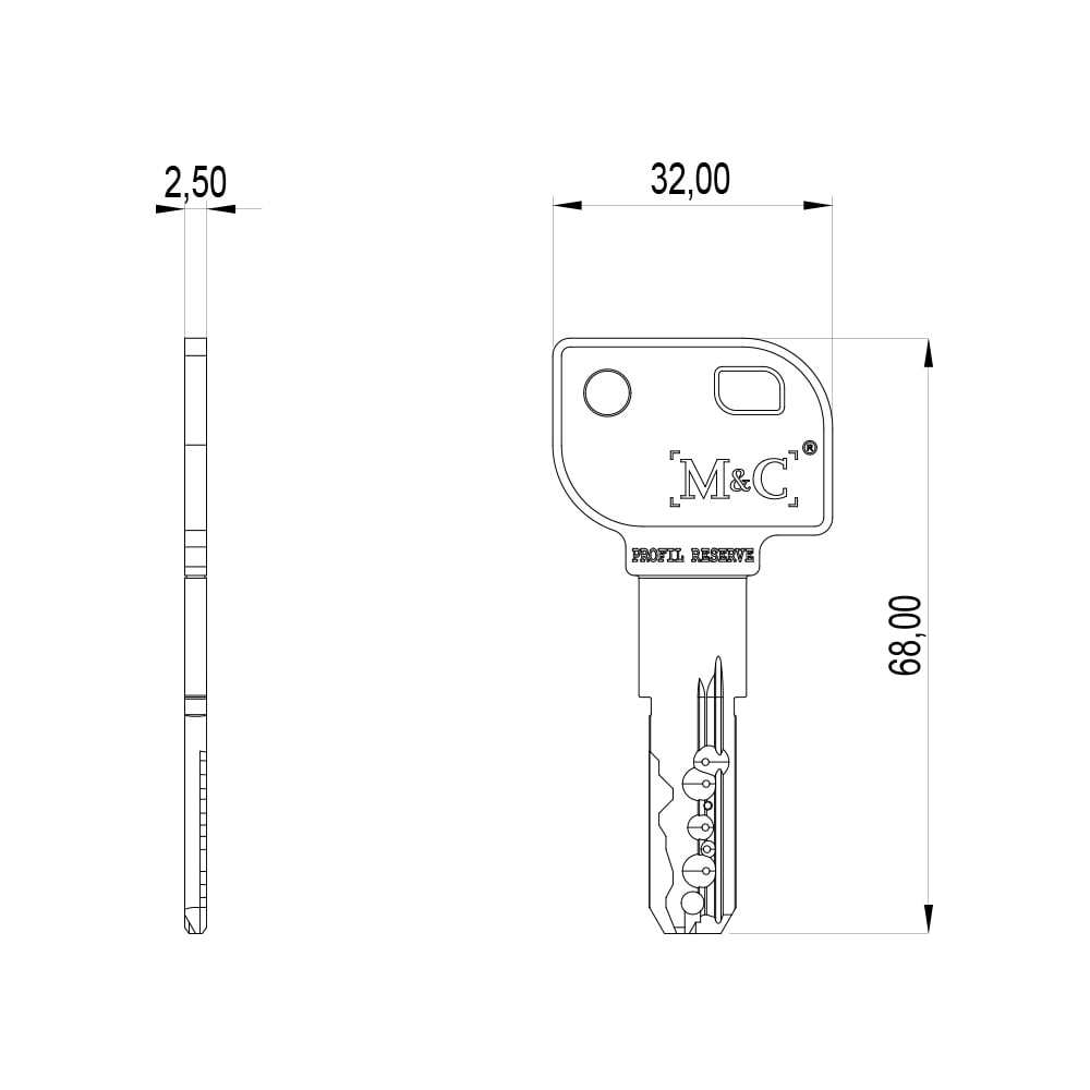 Technische tekening sleutel